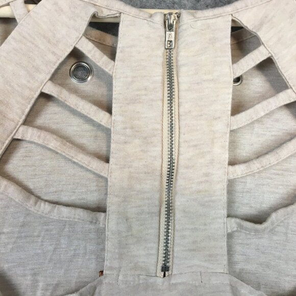 Belldini Top 2X Career Casual Knit Swing Hem 3/4 Sleeve Grommet Caged Back Tan - Picture 10 of 13